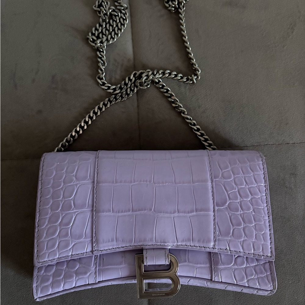 Balenciaga Lilac Croc-Embossed Crossbody Bag